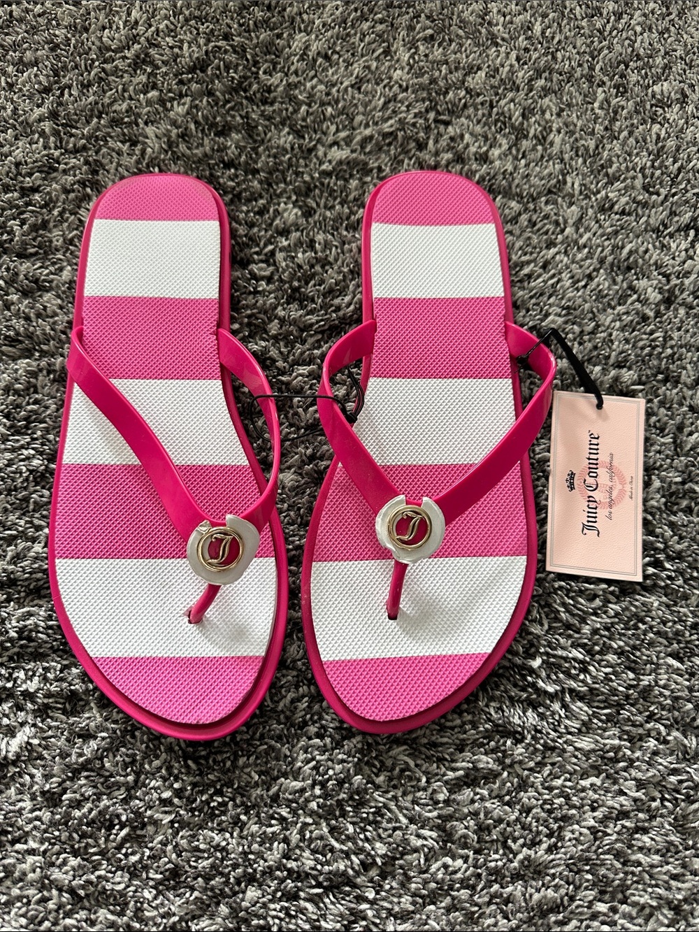 Juicy Couture Hot Pink & White Striped Thong Sandals